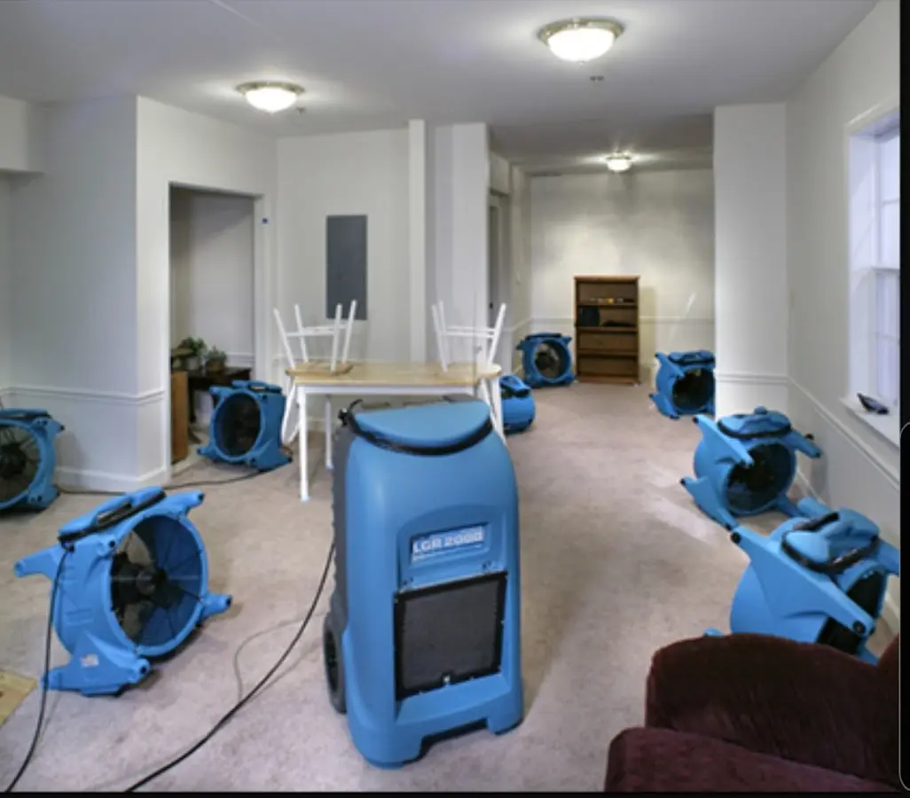 Air movers and dehumidifier setup for Water Damage Restoration in Canal Fulton